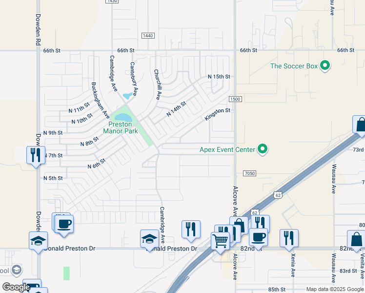 map of restaurants, bars, coffee shops, grocery stores, and more near 1011 Preston Trail in Wolfforth