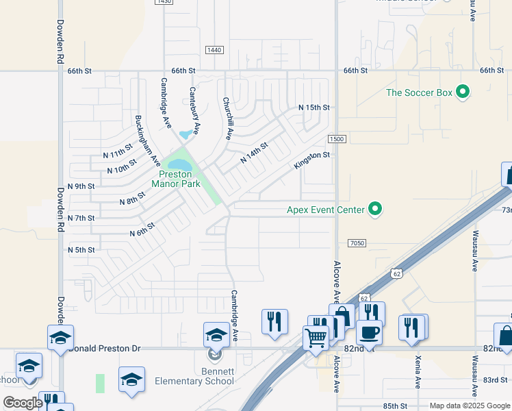 map of restaurants, bars, coffee shops, grocery stores, and more near 1011 Preston Trail in Wolfforth