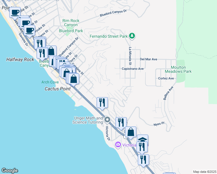 map of restaurants, bars, coffee shops, grocery stores, and more near 2483 Kilo Way in Laguna Beach