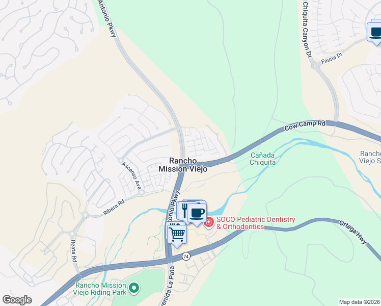 map of restaurants, bars, coffee shops, grocery stores, and more near in Rancho Mission Viejo