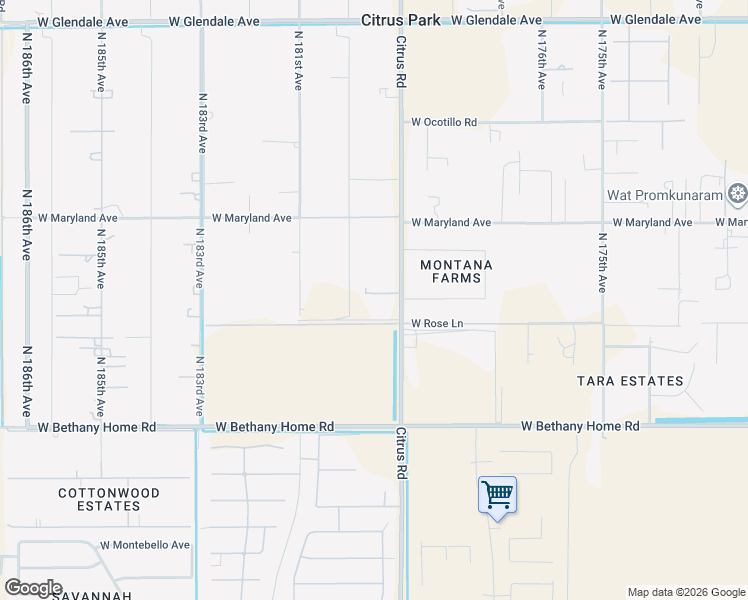 map of restaurants, bars, coffee shops, grocery stores, and more near 17900-18102 West Claremont Street in Waddell