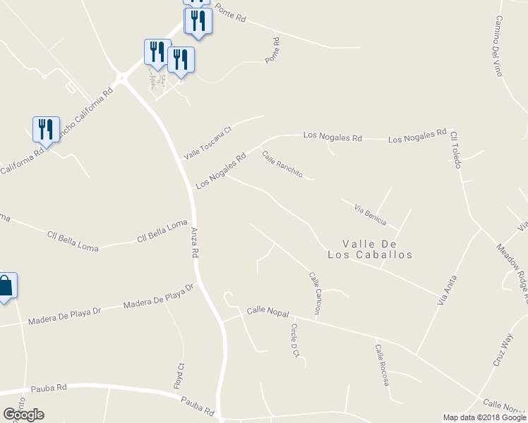 map of restaurants, bars, coffee shops, grocery stores, and more near 40450 Calle Cancion in Temecula