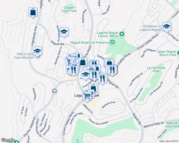 map of restaurants, bars, coffee shops, grocery stores, and more near 23836 Windmill Lane in Laguna Niguel