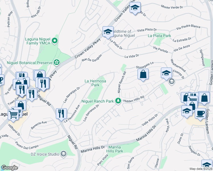 map of restaurants, bars, coffee shops, grocery stores, and more near 24582 La Hermosa Avenue in Laguna Niguel