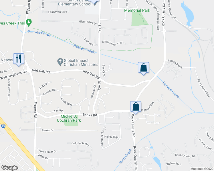 map of restaurants, bars, coffee shops, grocery stores, and more near 254 Brandon Ridge Circle in Stockbridge