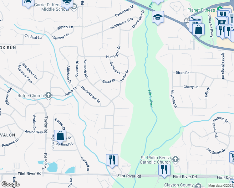 map of restaurants, bars, coffee shops, grocery stores, and more near 8289 Tudor Drive in Jonesboro
