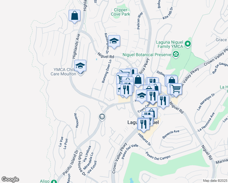 map of restaurants, bars, coffee shops, grocery stores, and more near 29735 Niguel Road in Laguna Niguel
