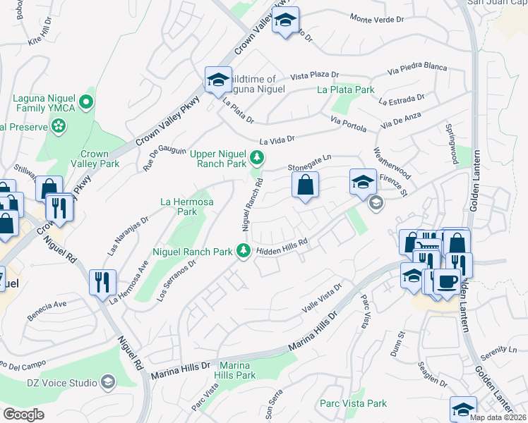 map of restaurants, bars, coffee shops, grocery stores, and more near 24772 Oxford Drive in Laguna Niguel