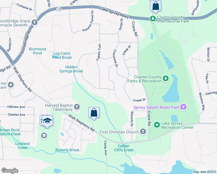 map of restaurants, bars, coffee shops, grocery stores, and more near 1901 Lullwater Circle in Jonesboro