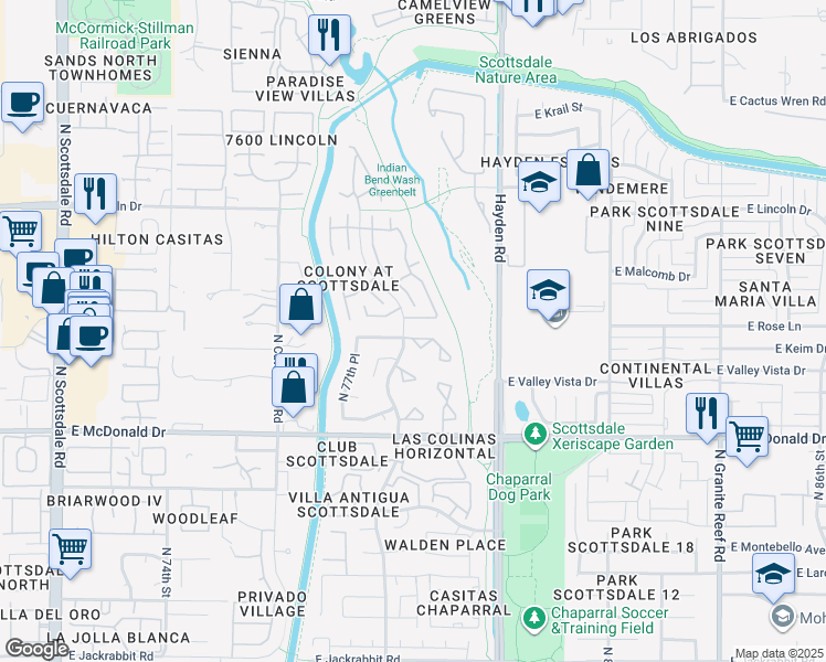 map of restaurants, bars, coffee shops, grocery stores, and more near 6249 North 78th Street in Scottsdale