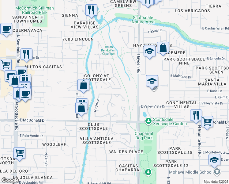 map of restaurants, bars, coffee shops, grocery stores, and more near 6249 North 78th Street in Scottsdale