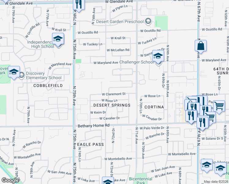 map of restaurants, bars, coffee shops, grocery stores, and more near 7218 West Marlette Avenue in Glendale