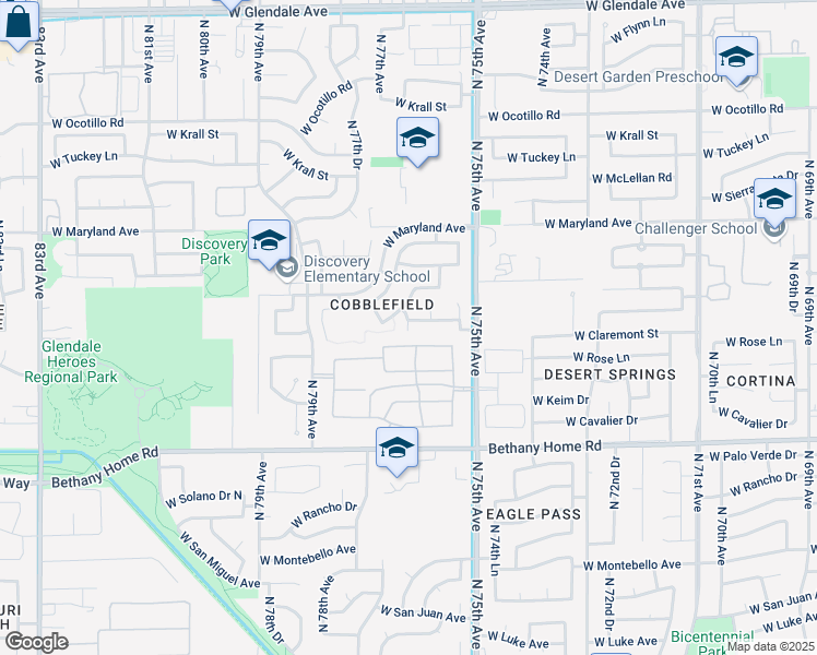 map of restaurants, bars, coffee shops, grocery stores, and more near 6270 North 75th Lane in Glendale