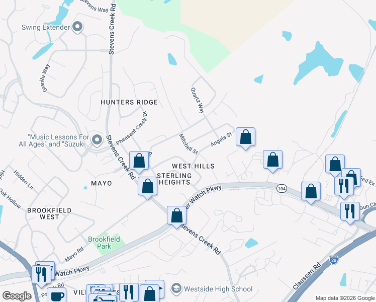 map of restaurants, bars, coffee shops, grocery stores, and more near 3003 Angela Street in Augusta