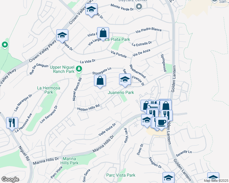 map of restaurants, bars, coffee shops, grocery stores, and more near 25032 Sanoria Street in Laguna Niguel