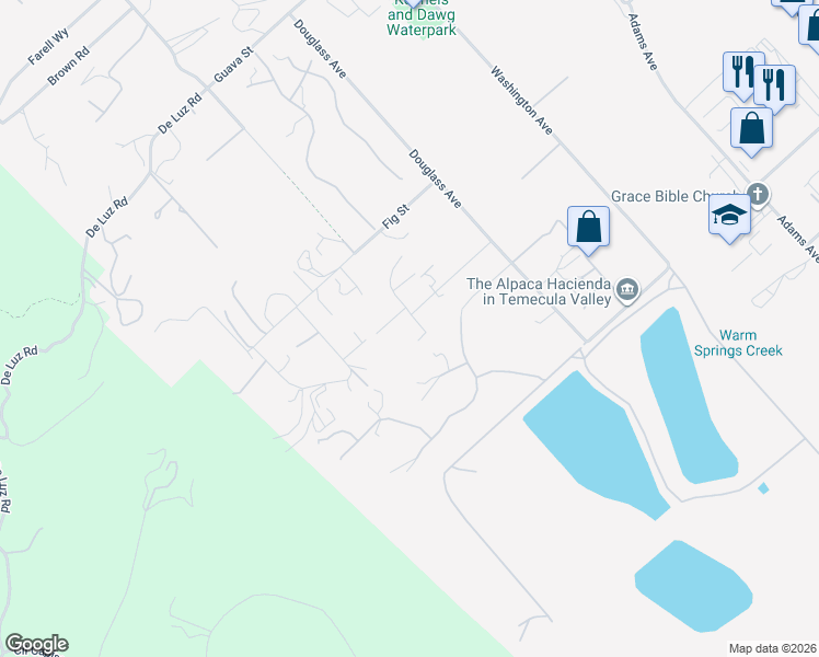 map of restaurants, bars, coffee shops, grocery stores, and more near 42500 Shaw Lane in Murrieta