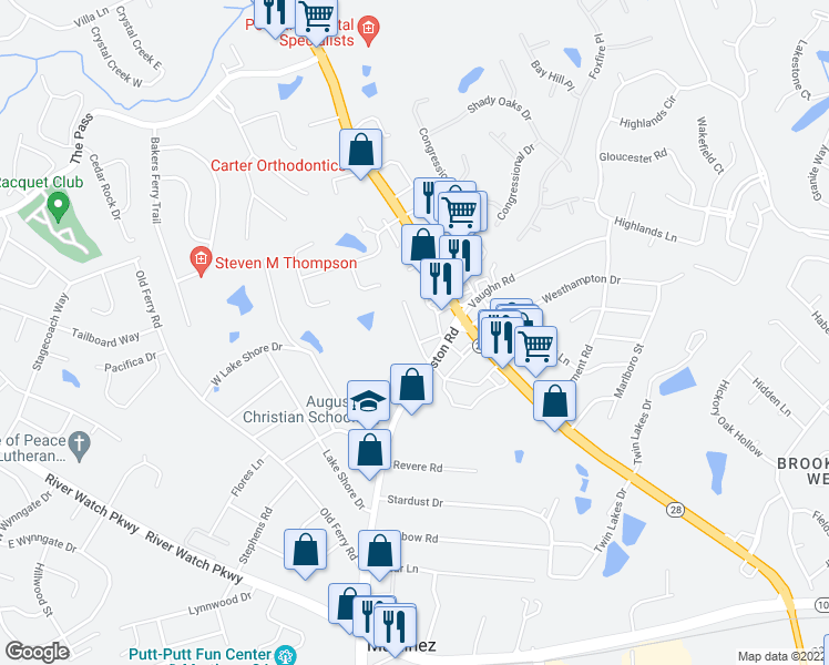 map of restaurants, bars, coffee shops, grocery stores, and more near 105 Bellewood Drive in Martinez