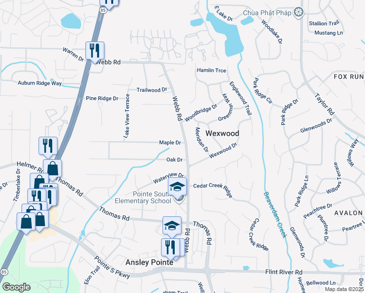 map of restaurants, bars, coffee shops, grocery stores, and more near 620 Maple Drive in Riverdale