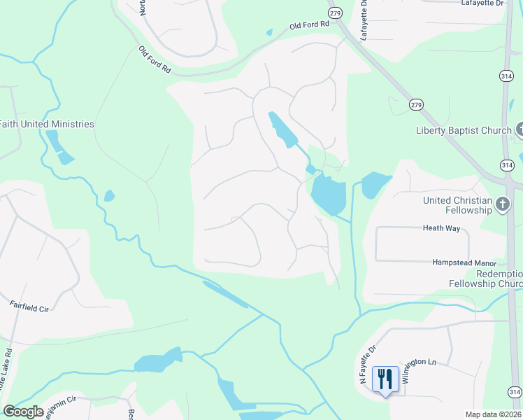 map of restaurants, bars, coffee shops, grocery stores, and more near 120 Standing Oak Place in Fayetteville
