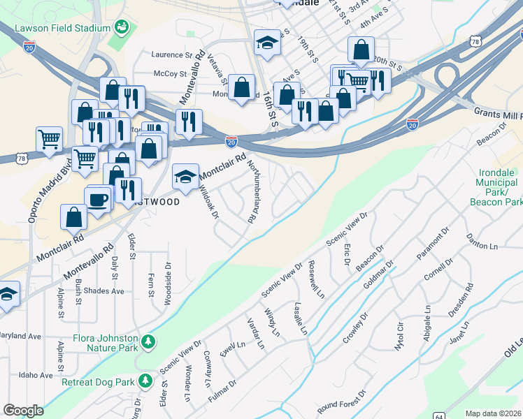 map of restaurants, bars, coffee shops, grocery stores, and more near 174 Trailer Lane in Irondale