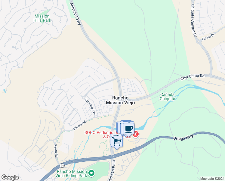 map of restaurants, bars, coffee shops, grocery stores, and more near 38 Rastro Street in Ladera Ranch