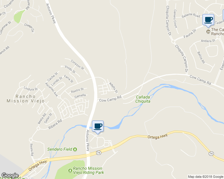 map of restaurants, bars, coffee shops, grocery stores, and more near 46 Hoya Street in Ladera Ranch
