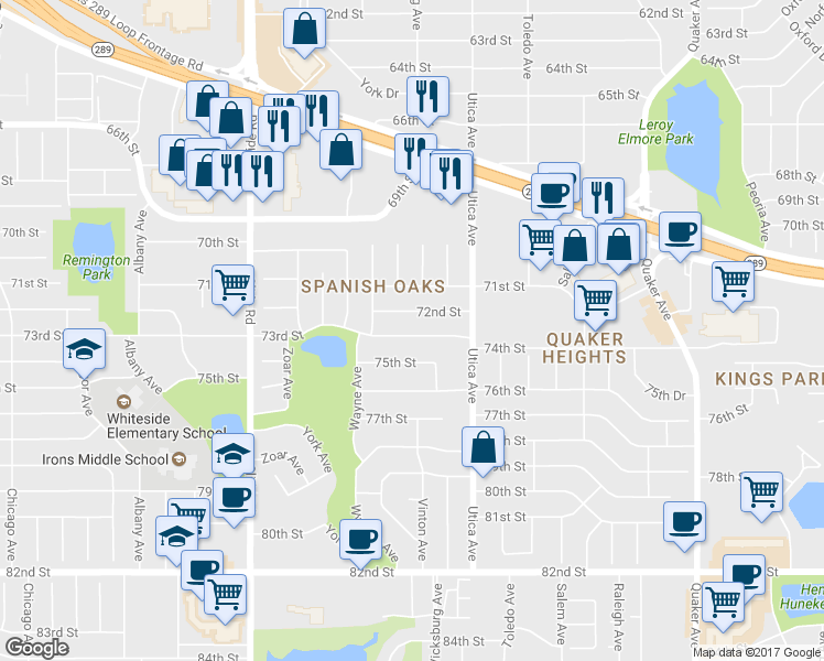 map of restaurants, bars, coffee shops, grocery stores, and more near 4819 72nd Street in Lubbock