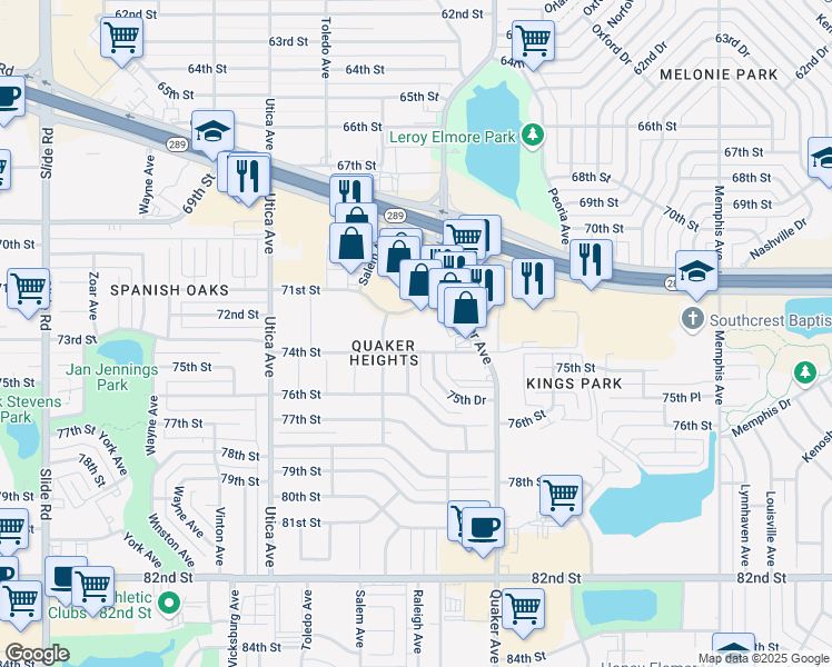 map of restaurants, bars, coffee shops, grocery stores, and more near 4415 71st Street in Lubbock