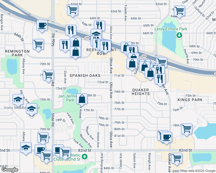 map of restaurants, bars, coffee shops, grocery stores, and more near 4804 73rd Street in Lubbock