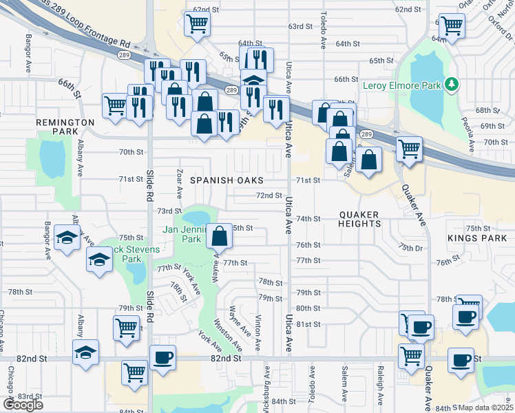 map of restaurants, bars, coffee shops, grocery stores, and more near 4819 72nd Street in Lubbock