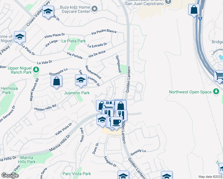 map of restaurants, bars, coffee shops, grocery stores, and more near 298 Tessier Street in Laguna Niguel