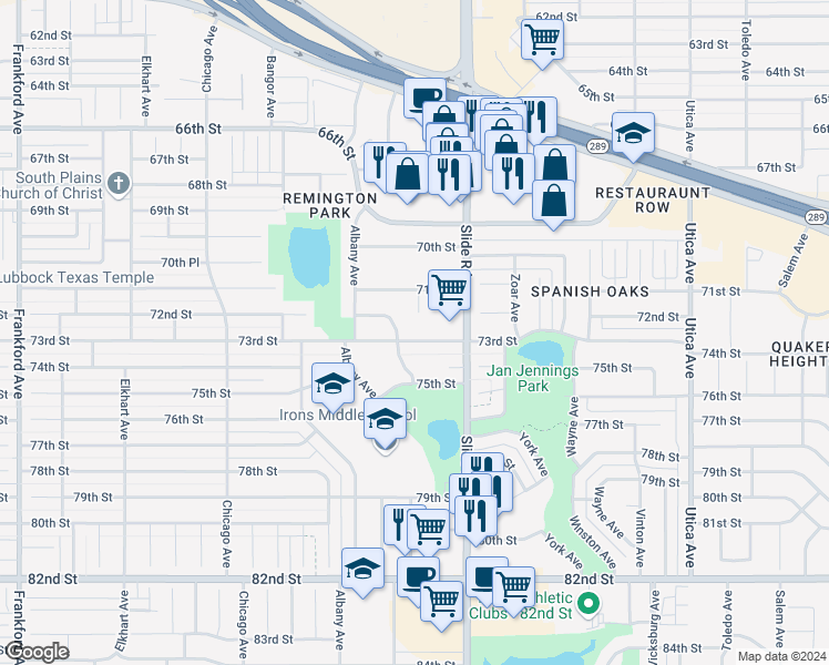 map of restaurants, bars, coffee shops, grocery stores, and more near 7203 Aberdeen Avenue in Lubbock