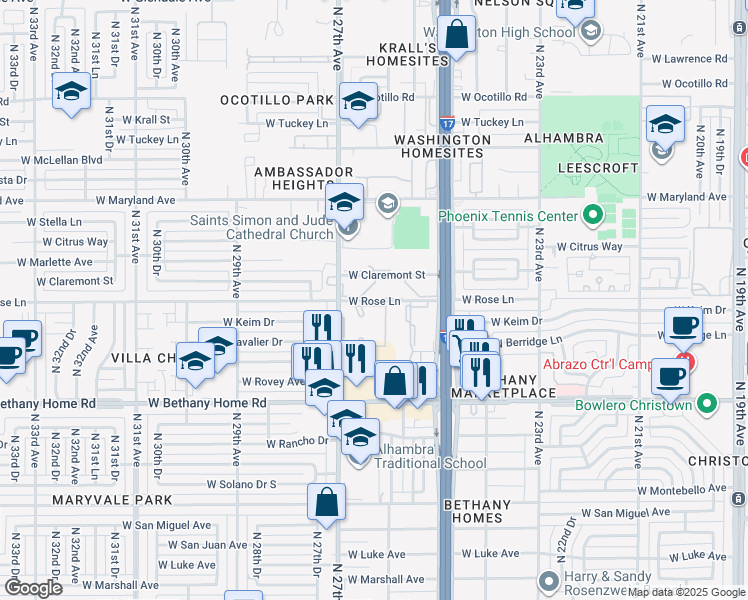 map of restaurants, bars, coffee shops, grocery stores, and more near 6211 North 27th Avenue in Phoenix
