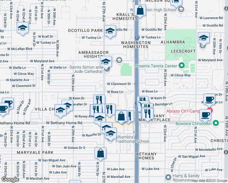 map of restaurants, bars, coffee shops, grocery stores, and more near 6211 North 27th Avenue in Phoenix