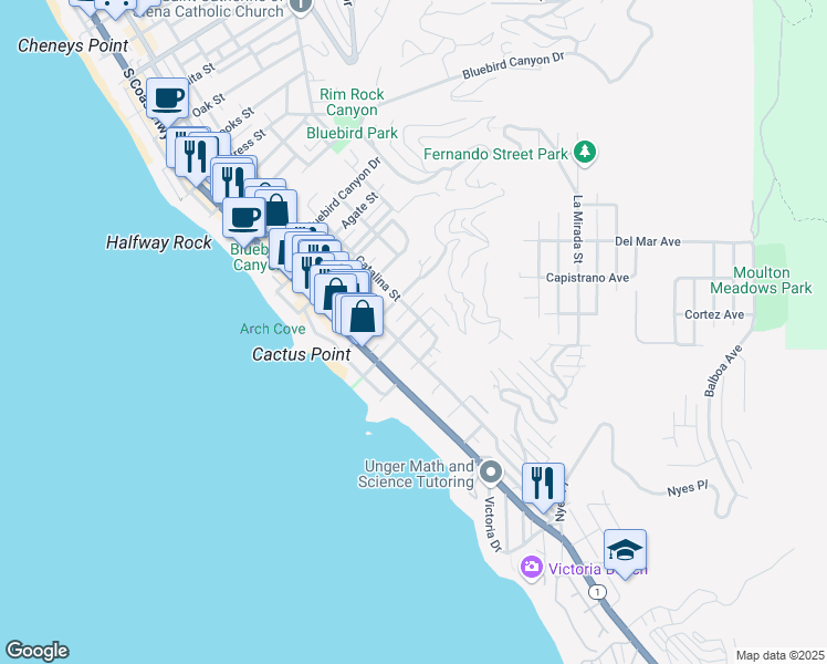 map of restaurants, bars, coffee shops, grocery stores, and more near 363 Ruby Street in Laguna Beach
