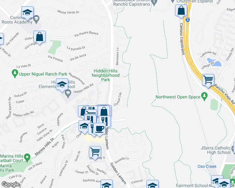map of restaurants, bars, coffee shops, grocery stores, and more near 43 Pearl in Laguna Niguel