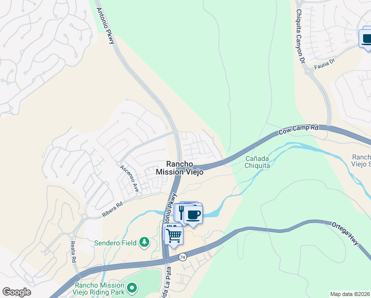 map of restaurants, bars, coffee shops, grocery stores, and more near 8 Adelfa Street in Ladera Ranch