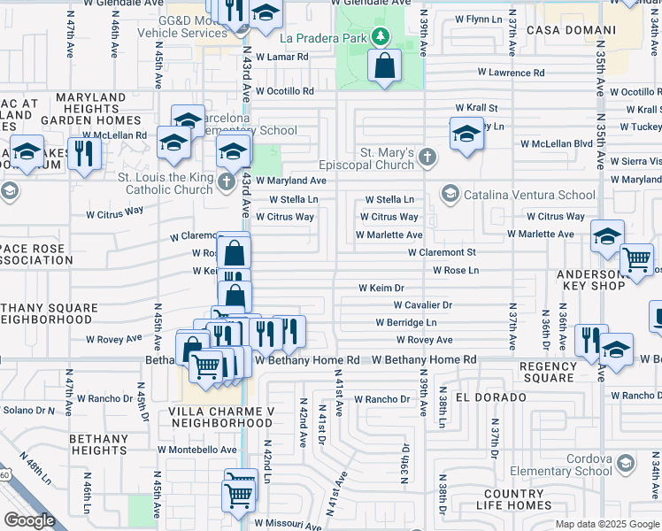 map of restaurants, bars, coffee shops, grocery stores, and more near 6212 North 41st Avenue in Phoenix