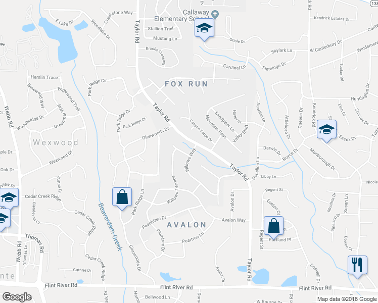 map of restaurants, bars, coffee shops, grocery stores, and more near 165 Willows Court in Riverdale