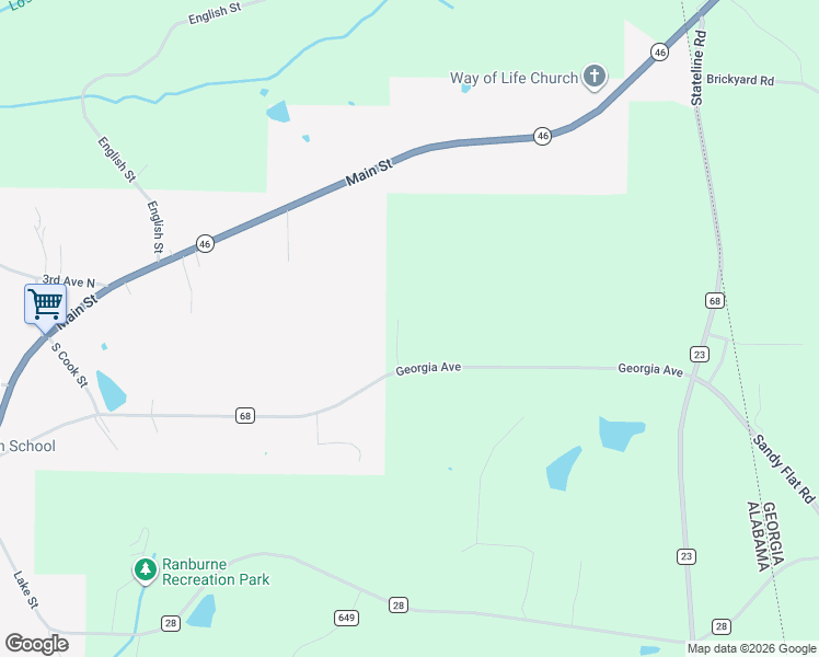 map of restaurants, bars, coffee shops, grocery stores, and more near 14 Fast Lane in Ranburne
