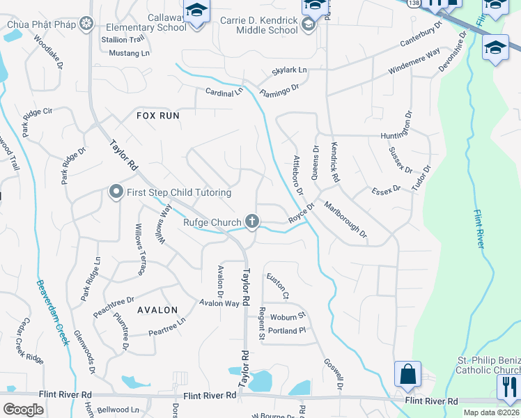 map of restaurants, bars, coffee shops, grocery stores, and more near 8310 Dunellen Lane in Jonesboro