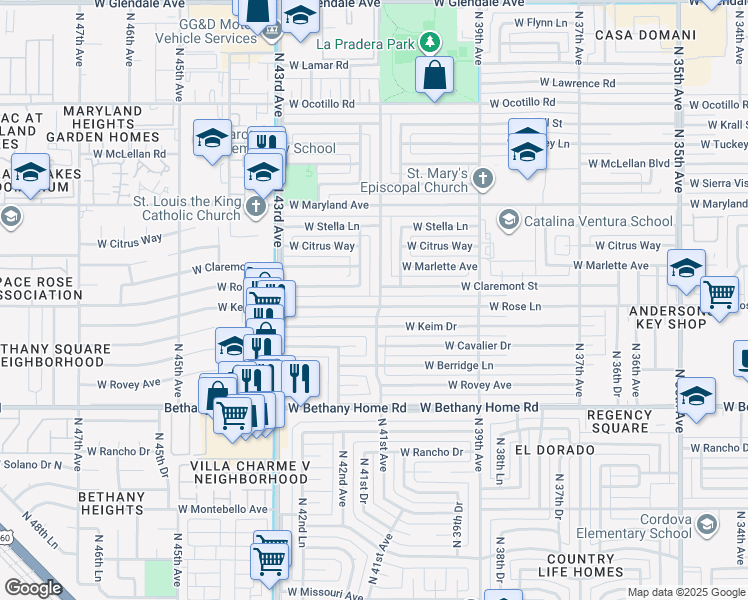 map of restaurants, bars, coffee shops, grocery stores, and more near 6212 North 41st Avenue in Phoenix