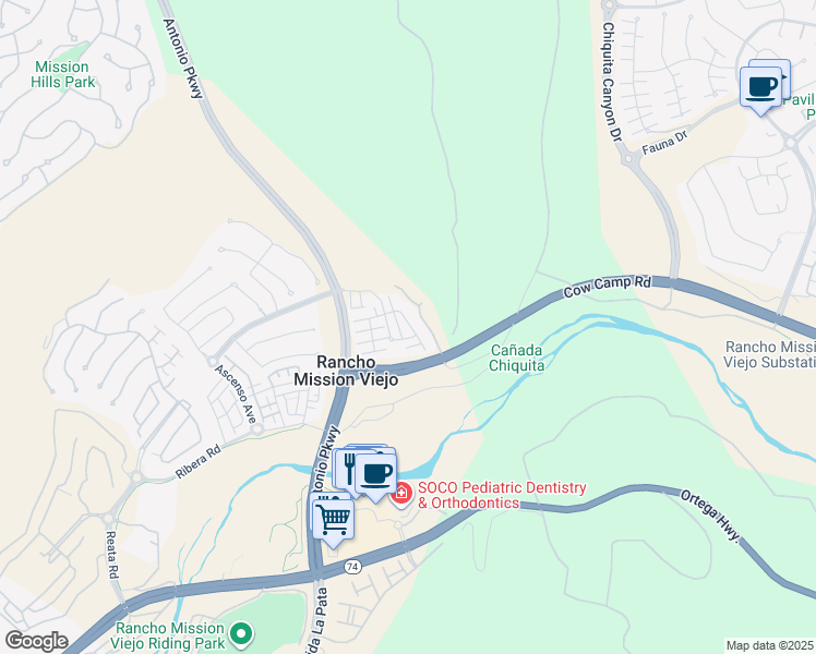 map of restaurants, bars, coffee shops, grocery stores, and more near 46 Hoya Street in Ladera Ranch