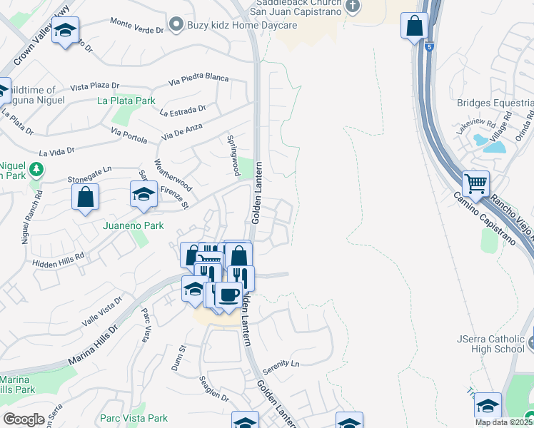 map of restaurants, bars, coffee shops, grocery stores, and more near 25 Pearl in Laguna Niguel