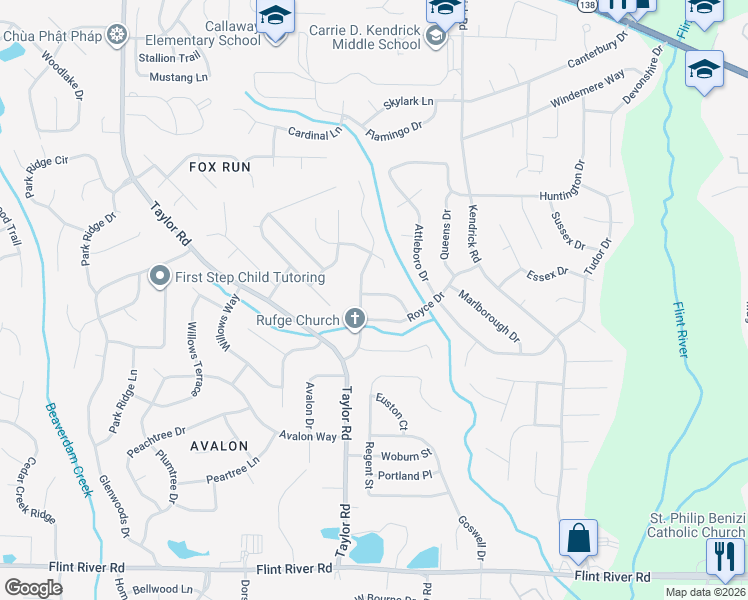 map of restaurants, bars, coffee shops, grocery stores, and more near 8310 Dunellen Lane in Jonesboro