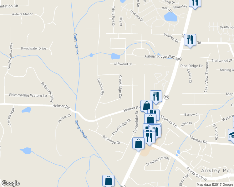 map of restaurants, bars, coffee shops, grocery stores, and more near 8347 Creekridge Circle in Riverdale