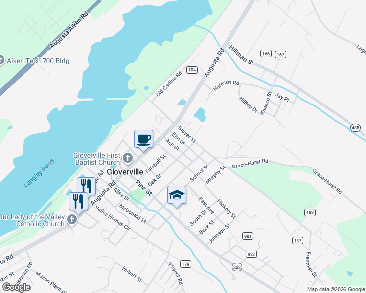 map of restaurants, bars, coffee shops, grocery stores, and more near 2218 Elm Street in Gloverville