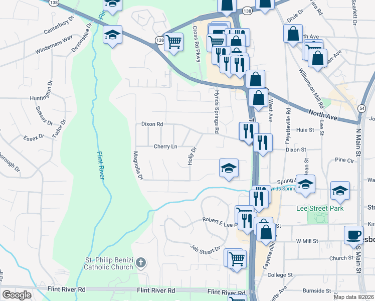 map of restaurants, bars, coffee shops, grocery stores, and more near 687 Cherry Ln in Jonesboro