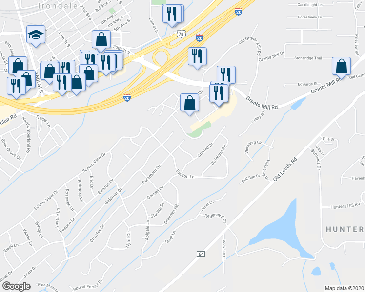 map of restaurants, bars, coffee shops, grocery stores, and more near 5315 Paramont Drive in Birmingham