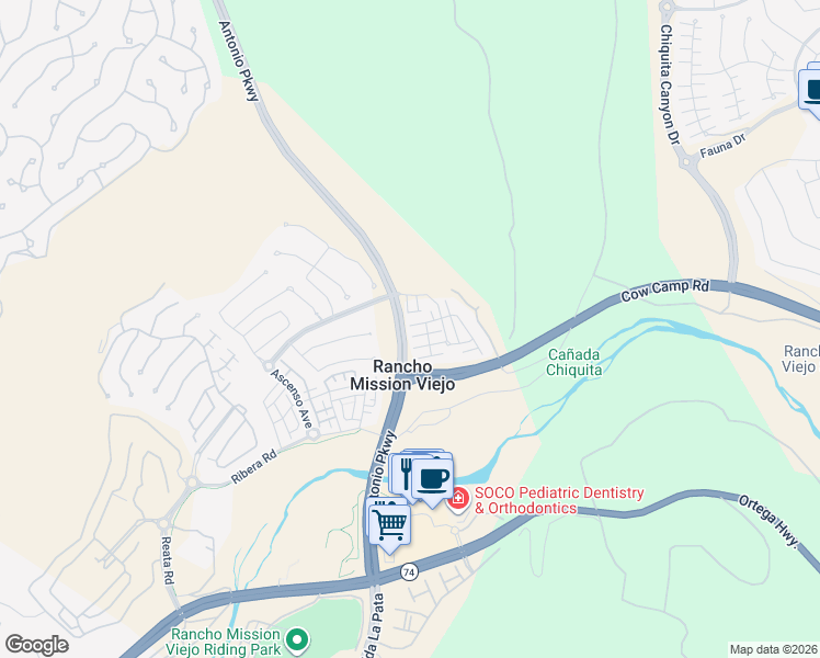 map of restaurants, bars, coffee shops, grocery stores, and more near 2 Adelfa Street in Ladera Ranch